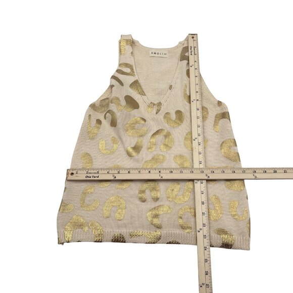 Amoli Gold Leopard Print Sleeveless Knit Tank Top S/M By Beige - Picture 3 of 5
